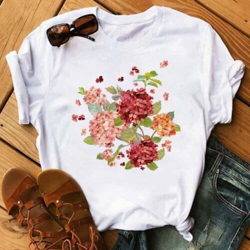 Women Floral Flower Printing 90s Cartoon Ladies Streetwear Style Fashion Clothes Print Tee Top Tshirt Female Graphic T-shirts