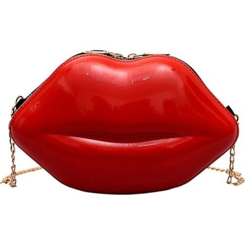 Chain Bag Women Lip Purses Zipper Single Shoulder Bag Evening Clutch Banquet Handbag Vintage Crossbody Bags