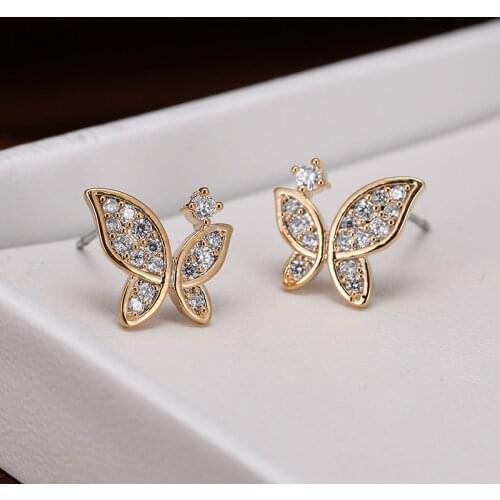 DE309 Street Style Temperament Copper Zircon Butterfly Stud Earrings Girls Gift Evening Woman Jewelry Stud Earrings