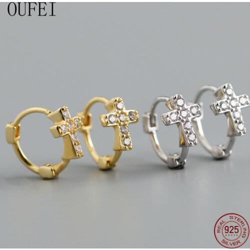 Cross Earring For Eomen 2020 Trends Hoop Earrings Round Zircon 925 Sterling Silver Small Fine Jewelry Accessories