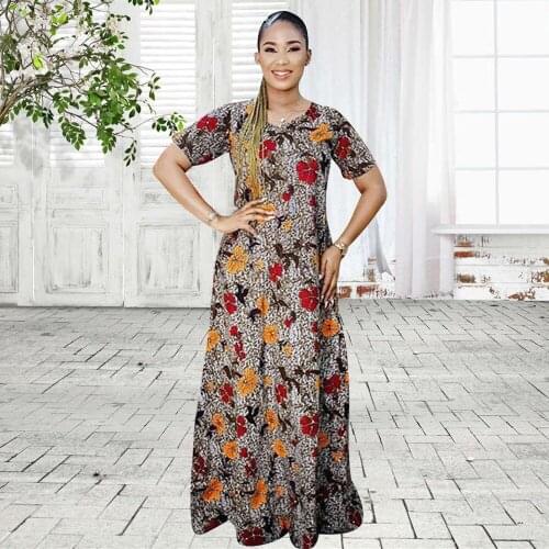 Fashion Boho Long Dress Women Casual O Neck Short Sleeve Retro Floral Print Beach Dresses Elegant Sundress Robe Femme