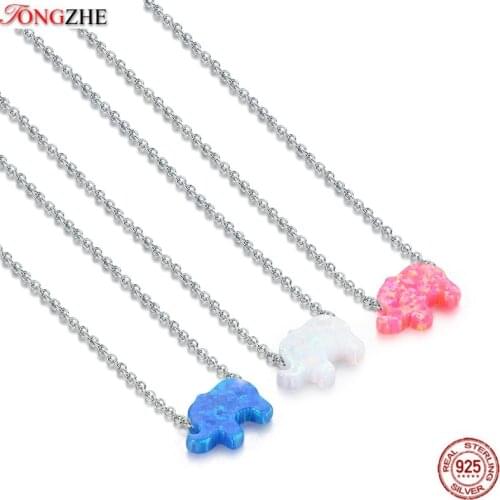 TONGZHE Sterling Silver Jewelry 925 Necklaces Womens White Blue Pink Stone CZ Cute Animal Elephant Pendant Necklace 0.8*1.1cm