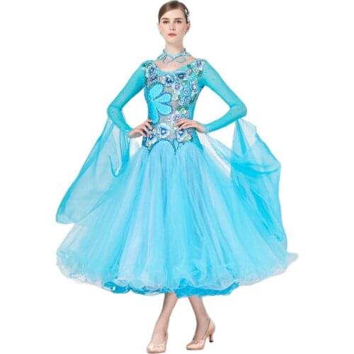 B-16348 Lady Modern Dance Dress Long Sleeve Perspective National Standard Dance Dress Ballroom Dancing Suit Adult Dance Uniform