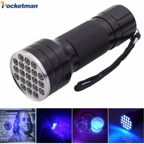 21LED UV Flashlight Aluminum torch LED Light lamp UV detection 395-400nm FOR fluorescent Animal Urine Test 3xAAA Flashlight