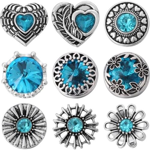5pcs/lot New Snaps Jewelry Alloy Rhinestone High Quality Sky Blue 18mm 20mm Metal Snap Buttons DIY Charms Button Jewerly