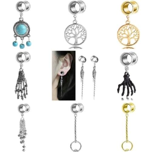 6-25mm dangle ear gauge tunnel saddle double flare internally thread surgical steel ear plug flesh tunnel piercing body jewelrys