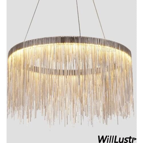 Aluminum chain ring chandelier round pendant lamp living sitting room hotel restaurant light fringe chains suspension lighting