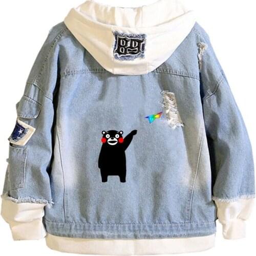 Anime Kumamon Coat Teens cowboy Cosplay Jacket Men Women Casual Denim Hooded Loose coat Cartoon Hooded