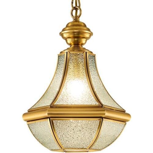 Balcony 1 pcs pumpkin pendant lamp Porch Light E27 Copper hanging lamp American retro Dining Room entrance Glass pendant Lights