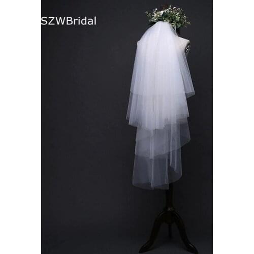 Free Shipping 4 Layers White Ivory Bridal veils 2021 Cheap Wedding accessories with Comb Casamento Bruiloft Wedding Veil