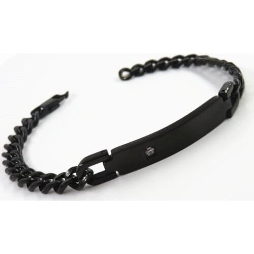 Black Color Chain Bracelet With Rhinestone Blank ID Bar Bracelet DIY Logo Gift Jewelry For Man & Women