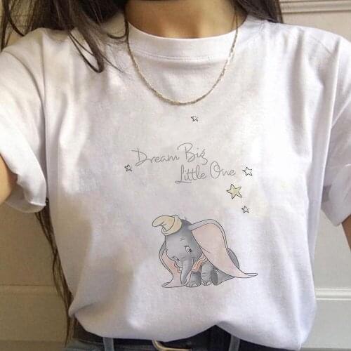 Tshirt Fashion Elephant Dumbo Dream Big Little One Graphic Top Tee Female Harajuku Kawaii T Shirt Women Funny Cartoon T-shirt