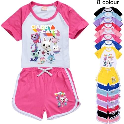 Gabby Cat 100-170 New T-shirt Shorts Casual Sports Suit Toddler Girl Outfits Costumes for Kids Little Boys Summer T Shirt Sets