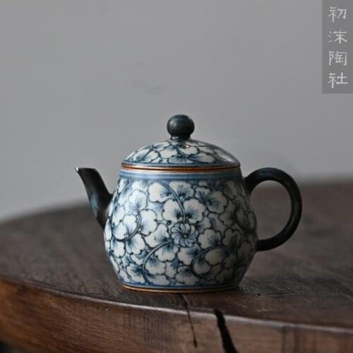 Jingdezhen ceramic clay pot under the glaze porcelain teapot hand-painted ginkgo biloba pot of kung fu tea set by hand