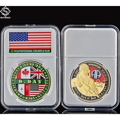 WWII 1944 Normandy Omaha Sword Beach Euro Military Gold Challenge Coin 82nd Airborne Division Collection