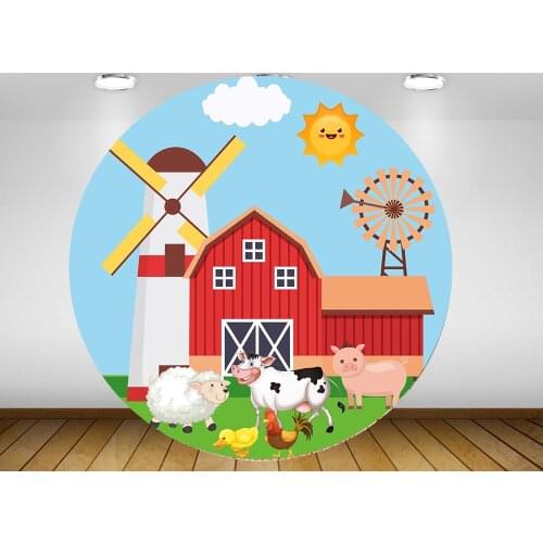 Round circle background backdrop Farm animals baby shower kids birthday party decor candy table banner fabric YY-276