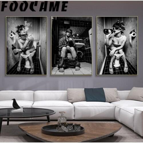 Toilet Bathroom Creative Modern Retro Nordic Poster Canvas Painting Wall Art Black and White Photography Decoration Pictures