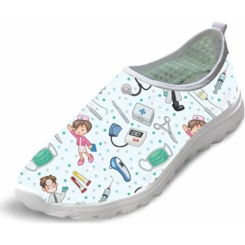 WHEREISART Cute Nurse Shoes Women Spring Summer Flats Shoes Cartoon Nursing Light Weight Mesh Shoes Woman Beach Womens Loafers