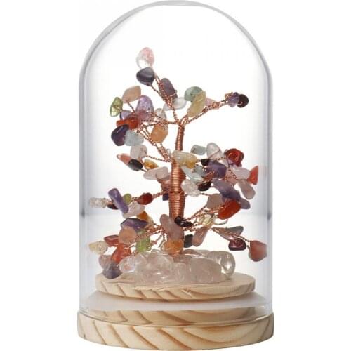 Natural Crystal Tree With Glass Cover Amethyst Lucky Tree Decoration Agate Slices Mineral Stone Home Decor Christmas Gift
