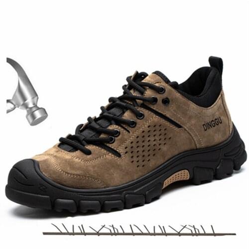 Indestructible Work Safety Shoes Men Winter Boots Genuine Leather Steel Toe Shoes Men Outdoor Puncture-Proof Non-slip Sneakers