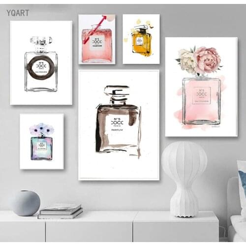 Nordic Fashion Perfume Bottle Pink Peony Posters Wall Art Canvas Paintings Picture for Girls Bedroom Living Room Home Decor