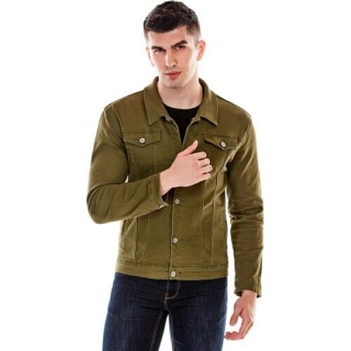 New solid color slim fit denim jacket lapel stretch casual men‘s denim jacket autumn coat for men