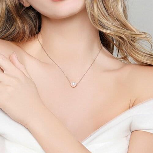 SUQI No Fade New Fashion Kpop Pearl Choker Necklace Cute Gold 316L Stainless Steel Chain Pendant For Women Jewelry Girl Gift