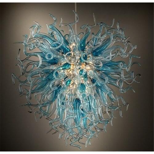 New Arrival Foyer Decor Glass Material LED Light Source Blue Chrome Modern Art Chandelier