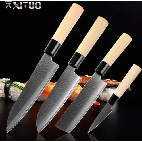 XITUO Damascus Steel Chef Knife Japanese Style Sushi Salmon Filling Santoku Utility Knives Professional Kitchen Cooking Tools