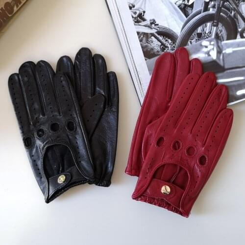 Womens Real Leather Gloves Ultra-thin Short Style Single Layer Unlined Driving Imported Lamskin Locomotive Gloves EL041N