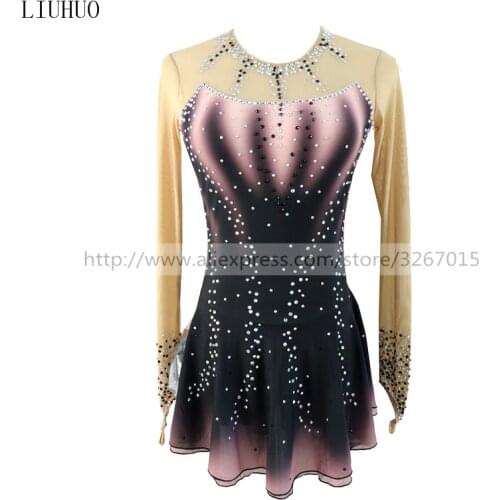 Figure Skating Dress Customized Competition Ice Skating Skirt for Girl Women KidsBlack gray gradient color Sparkling rhinestones