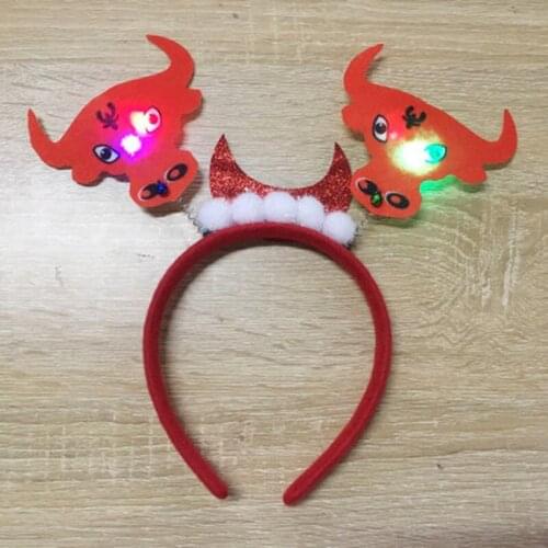 1PC Luminous Headband Cartoon Cow Horn Shape Hair Band Head Party Decoration Easter Party Supplies Easter Gifts for Kids