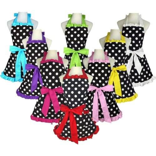 Cute Women Apron Women Retro Black Polka Dot Retro Ruffle Side Vintage Cooking Aprons with Pockets for Women Girls