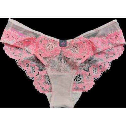 Summer Pink Floral Lace Low Rise Ultra Thin Sexy Hollow Out Panties Women Underwear Female Briefs Lingerie Gift BR071