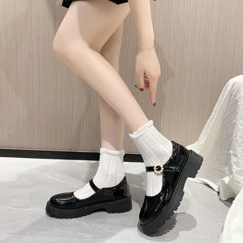 Fashion Patent Leather Shoes for Women Japanese Round Toe Buckle Strap PU Pumps Casual Low-heel Lace-up Platform Heels Shoes