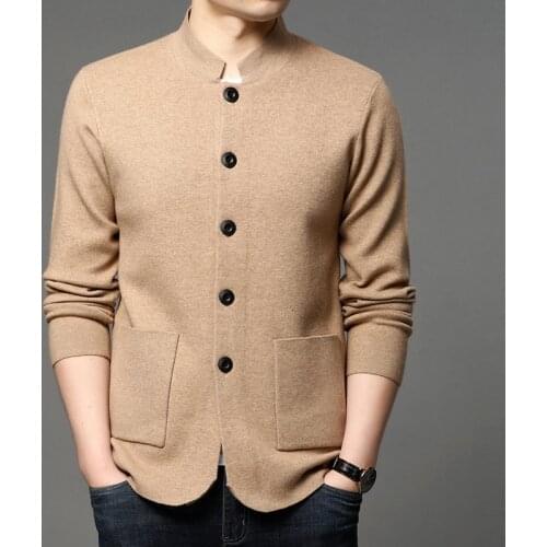 High Quality Elegant Knitted Cardigan Oversize Dresses Large Sizes Black Knitted Jacket For Mens Winter Sweaters Mandarin Collar