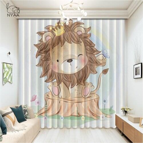 Cute Lion In A Crown Birthday Curtain European And American Style Hallway Curtains Blackout Rope Kitchen Curtains Micro Shading