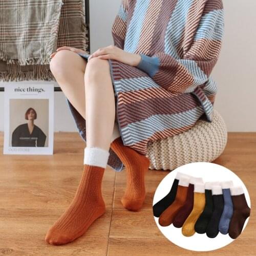 Winter Warm Wool Socks Women Cotton Plus Velvet Colored Socks Gilrs Thermal Cashmere Skarpeta Femme Happy Sokken Chaussettes Sox