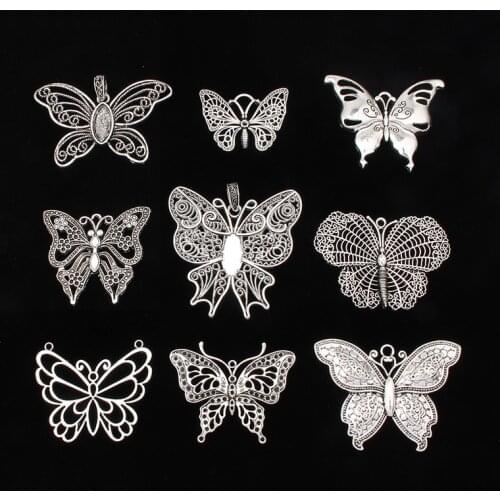2pcs Antique Silver Color Lovely Butterfly Wing Charms Pendant For Necklace Jewelry Findings Accessories Making