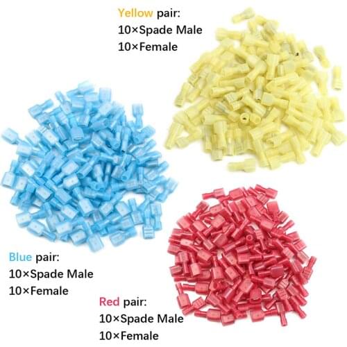 20Pcs FDFN+MDFN 6.3mm Red Female + Male Insulated Spade Electrical Wire Crimp Terminal Connectors Wiring Cable Plug