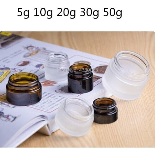 5pcs 5g 10g 20g 30g 50g Glass Facial Cream Jar Empty Cosmetic Sample Portable Container Emulsion Refillable Bottle For Travel