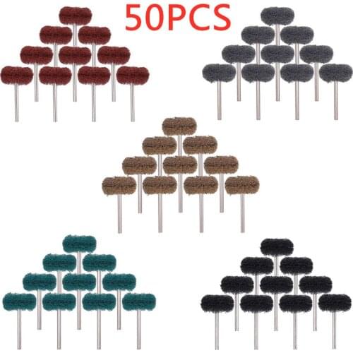 50pcs Mini Brush Scouring Pad Abrasive Wheel Nylon Fiber Grinding Sanding Head Buffing Polishing Wheel 1"25mm Set For Dremel