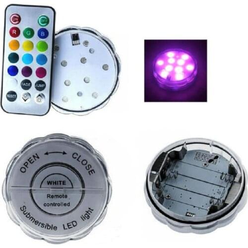 Battery operated remote control assorted color 10 led Color changing submersible Wedding light Base Vase-Multicolor