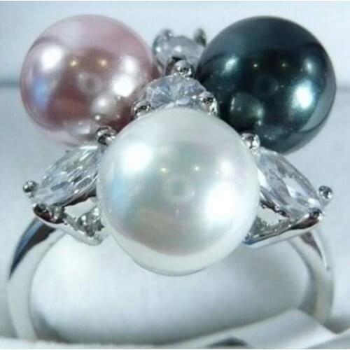 Free Shipping Wholesale price new ^^^^Charming white black purple shell pearl ring 7 8 9