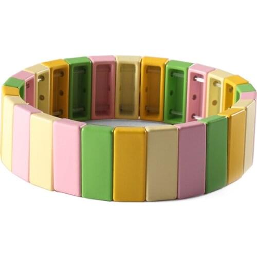 Candy Rainbow Tile Bracelet Female Enamel Bohemia Bracelet Handmade Friendship Braided Stackable Comb Square Elastic Wrap Bangle