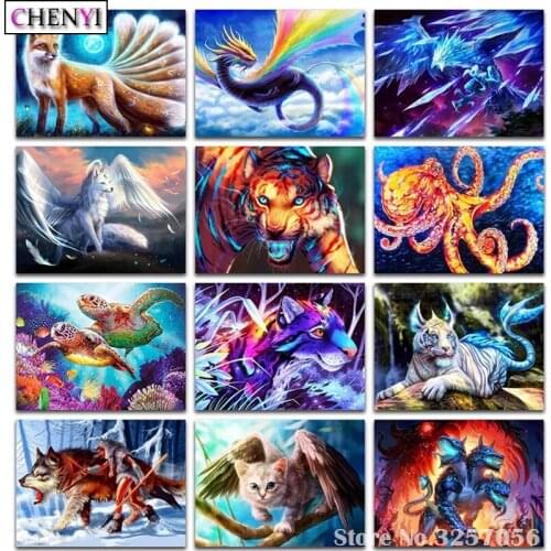 CHENYI 5D DIY Diamond Painting Tiger Fox Dragon Wolf Animal Diamond Embroidery Cross Stitch Kits Mosaic Handmade Gift Home Decor