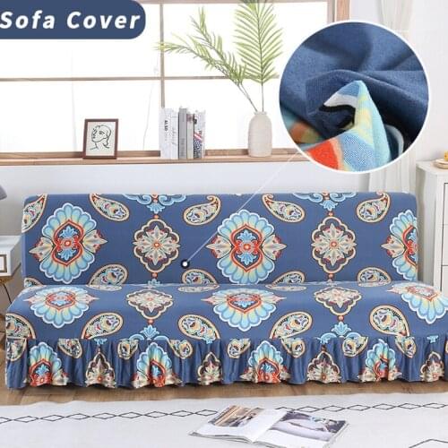 European All-inclusive High Elastic Ruffle Sofa Cover Luxury Armless Folding Sofa Bed Couch Cover Protector Stretch Sofa Cover
