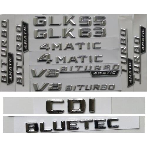 Chrome Shiny Silver Car Trunk Rear Number Letters Words Badge Emblem Emblems Sticker for Mercedes Benz GLK55 GLK63 AMG 4MATIC