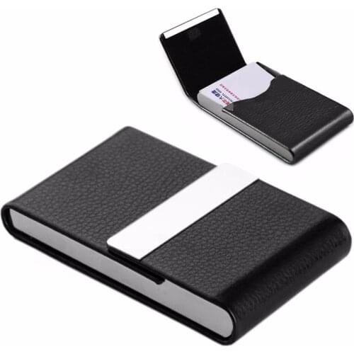 JX-LCLYL 1pc New Pocket Black Stainless Steel PU Leather Name Business Card Case Holder