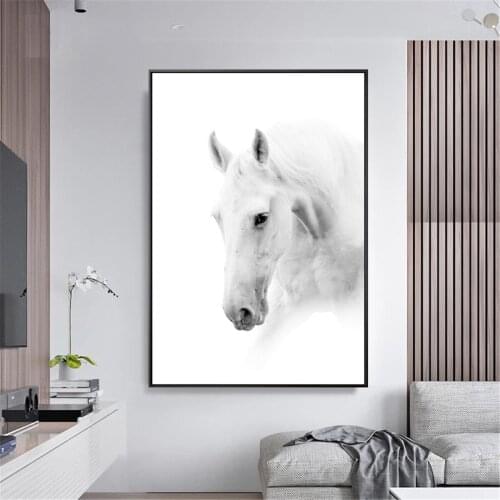 Nordic White Horse Animal Picture Poster Canvas Print Painting Wall Art Living Room Home Decoration